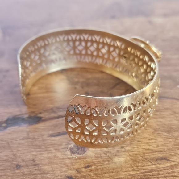 Elegant Gold-tone and Purple Rhinestone Cuff Bracelet - Picture 7 of 8